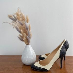 J. Crew Mona Oxford pump, ivory and black glitter, size 6.5